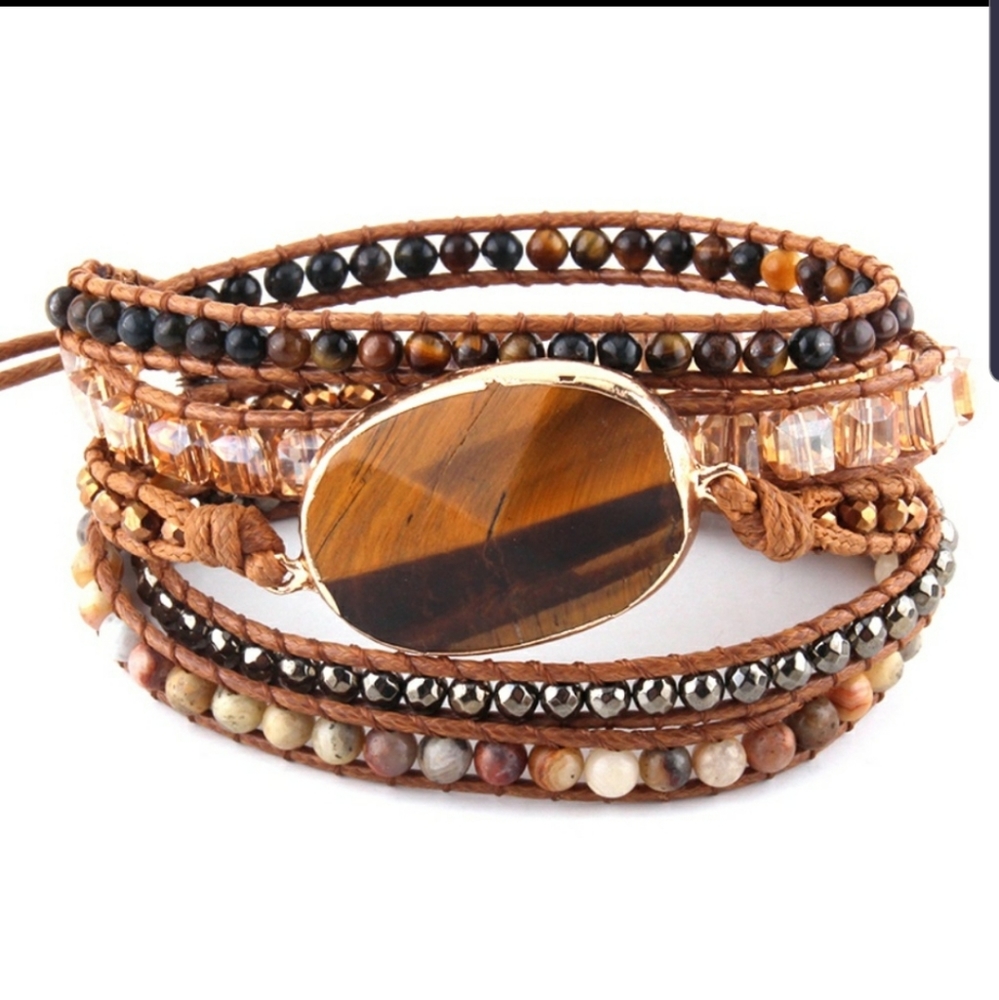 RESTOCKED NATURAL AMAZONITE STONE & GLASS BRACELET